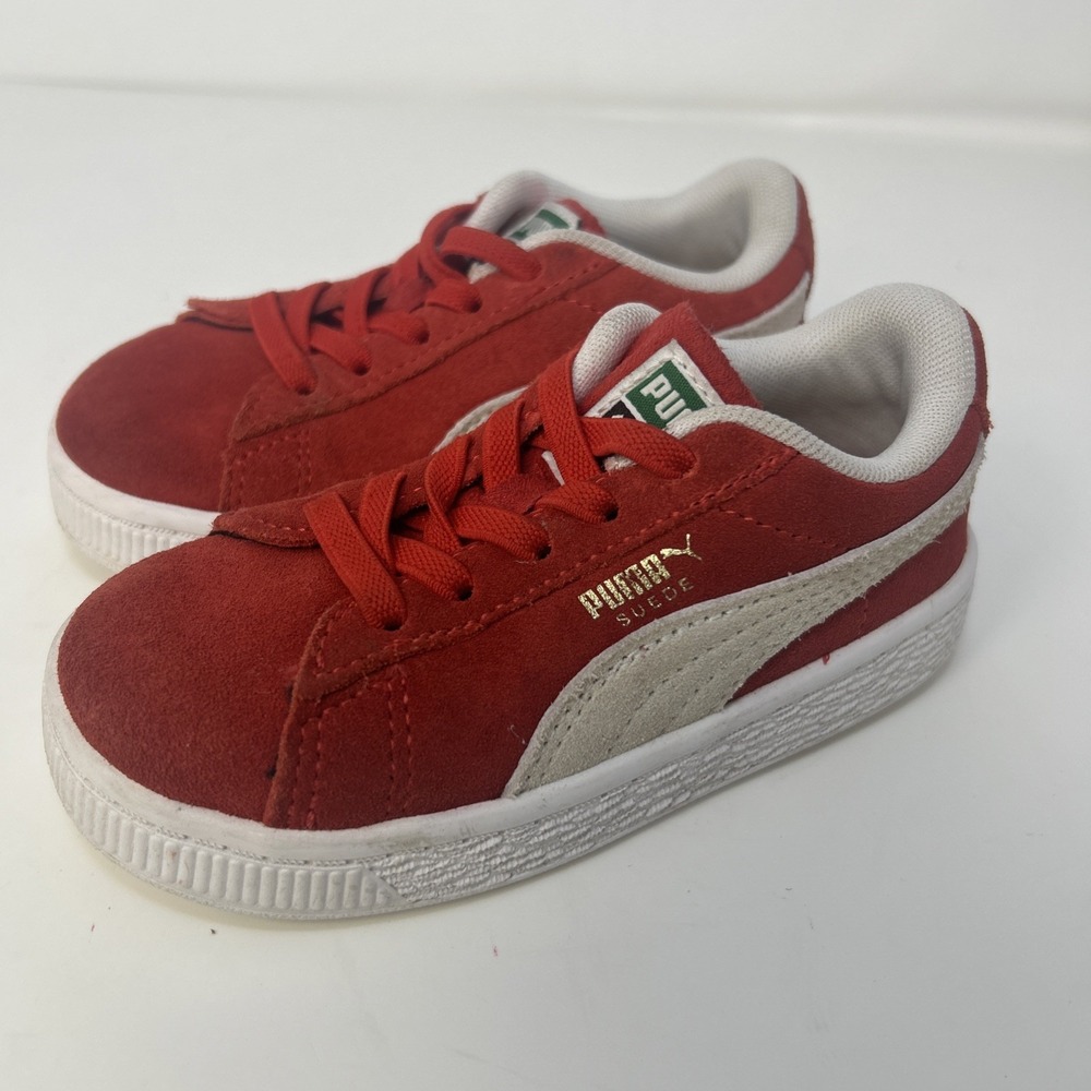 PUMA Suede Classic XXI Kids Sneakers Red White Size 8C Toddler Low‎ Top